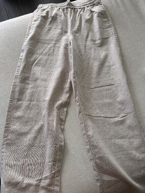 J. Crew Ladies Linen Cotton Blend Stripe Pants, Size 6, white and beige stripes